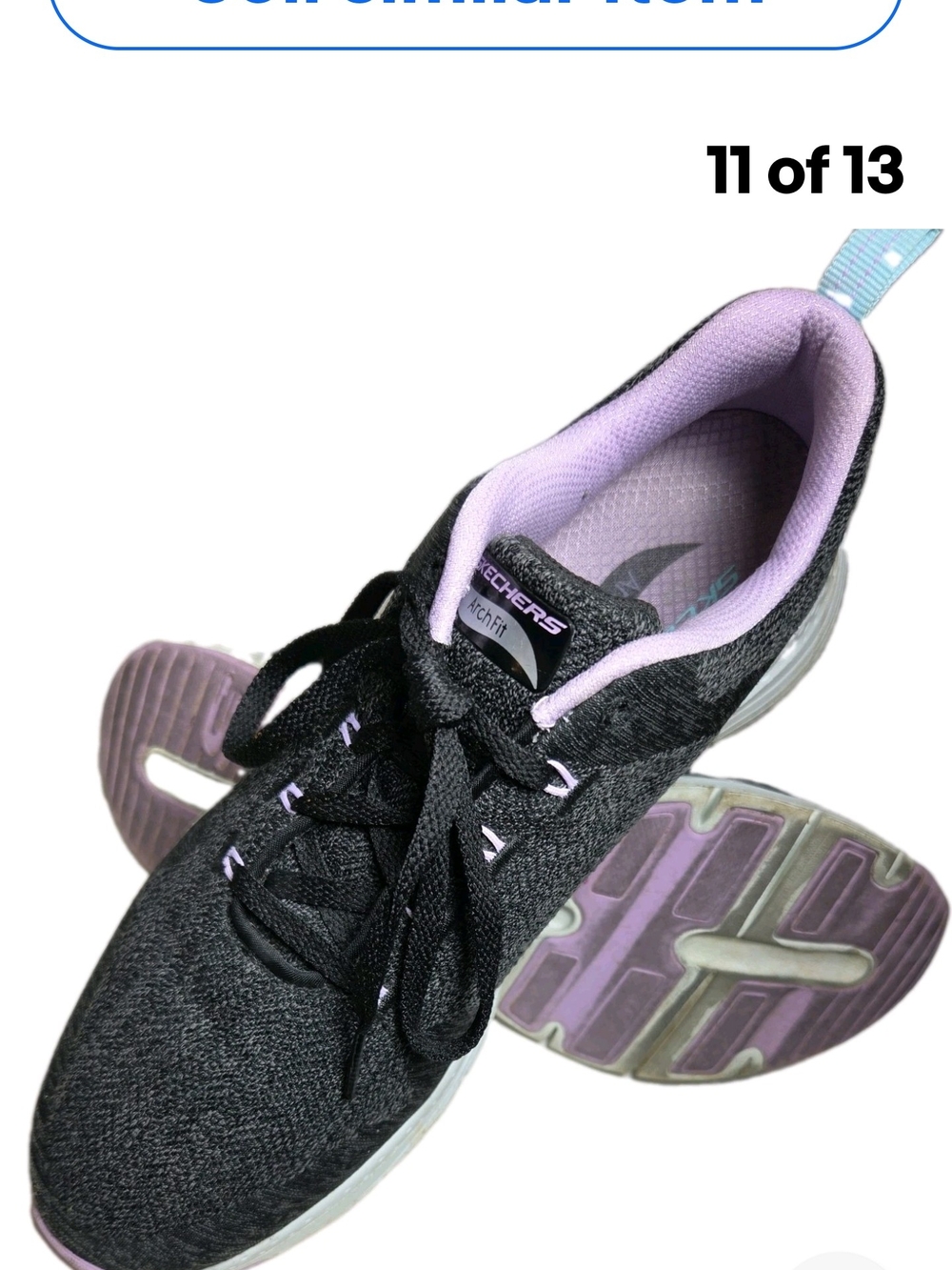 Skechers Arch Fit Comfy Wave Sneaker Women8.5 Black Lavender Walk Run Gym[9A